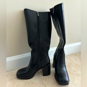 Black leather knee high platform boots, Size 7